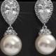 Bridal Pearl Earrings, Swarovski 10mm White Pearl Earrings, Pearl Silver Wedding Earrings, Bridal Bridesmaids Jewelry Classic Pearl Earrings
