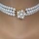 Vintage Pearl Choker, White Pearl Choker, 3 Strand Pearls, Bridal Pearls, Cocktail Jewellery, Pearl And Rhinestone, Indian Bridal Choker