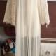 vintage ivory long sheer robe with crochet bell sleeve. size medium