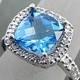 Blue Topaz Natural   9x9mm  3.66 Carats   14K White gold diamond (.40ct) Ring 0989 H99