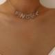 Dainty Silver Tone Crystal Inlaid ANGEL Letter Choker Necklace