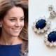 Kate Middleton Sapphire Blue Crystal Cubic Zirconia Flower Drop Rhodium Sterling Silver Oval Replikate Princess Diana Earrings