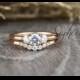 3 Stone Mini Round Moissanite Engagement Ring with Tiara Wedding Band,Diamond Bridal Set,Moissanite Diamond Bridal Gold Rings by Sapheena