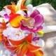 Tropical Wedding Bouquet - Lilies, Callas, Orchids and Peonies Silk Wedding Bouquet  - Orange and Fuchsia Natural Touch Bride Bouquet
