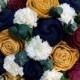 Burgundy , Navy and Gold Wedding Bouquet, Brida Bouquet, Sola Wood Flower Bouquet