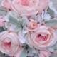 Wedding Flowers, Wedding Bouquet, Keepsake Bouquet, Bridal Bouquet made with Lambs Ear, Pink Cabbage Rose, Pink Rosebuds, & White Hydrangea.