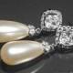 Teardrop Pearl Bridal Earrings, Swarovski Ivory Pearl Cubic Zirconia Earrings, Pearl Wedding Earrings, Pearl Bridal Jewelry, Dangle Earrings