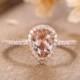 Pear teardrop Morganite Wedding Bridal Engagement Ring,Rose Gold Solid 925 Sterling Silver, morganite ring, morganite jewelry, promise ring