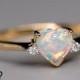Heart Shaped Australian Solid Opal & Diamond Engagement Ring 18K Yellow Gold Promise Ring for Couples Three Stone Band