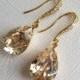 Champagne Crystal Gold Earrings, Wedding Teardrop Dangle Earrings, Swarovski Light Silk Earrings, Champagne Gold Jewelry, Bridesmaid Jewelry