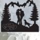 Mountain couple outdoor custom mr and mrs dog cake topper with labrador retriever,mountain adventure initials engagement dog topper,a752