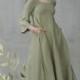 Medieval dress, linen dress, maxi linen dress, puff sleeve dress, wedding dress, green dress, princess dress, Renaissance dress