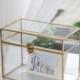 Large Foot Rectangle Geometric Glass Card Box Keepsake Recipe Reception Card Envelope Holder Display Gift Card Box with Swing Lid Latch