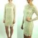Lace dress with pearls and sequins ivory ecru lace short wedding dress button back Size S
