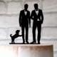 Gay Wedding Cake Topper with 2 Grooms and Cockapoo Dog