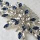 Navy Blue Clear Crystal Bridal Hair Comb, Blue Rhinestone Hair Piece, Dark Blue Crystal Floral Headpiece, Blue Hair Jewelry, Wedding Comb