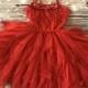 Red flower girl dress,  Feathers top,Baby  toddler dress,tulle and feathers  flower girl dress, red party dress