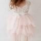 White Lace Flower Girl Dress, Blush Pink Tulle Girls Dress, Bohemian Tutu Dress