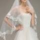 White Tulle 2 Layer Bridal Veil With Large Floral Lace Trim Edging