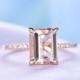 Morganite Engagement Ring 14k Rose Gold 7x9mm Emerald Cut VS Morganite With Diamond Wedding Thin Band Anniversary Ring Bridal Ring