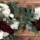 Rustic Boho Ivory, off White and Burgundy bridal Bouquet, Corsage, Boutonnière