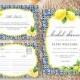 Bridal Shower Invitation, Details, Recipe Card - Positano Blue Tile - Hens Party Invitation - Tropical Lemons - Bachelorette Party - DIY
