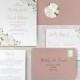 Blush Wedding Invitation - Set SAMPLE invites with matching RSVP belly band and envelopes. Pink Grey Invitations Floral Rustic