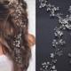 Long Silver Bridal Hair Vine Wedding Hair Accessory White Pearl Crystal and Rhinestone Handmade  Wedding Hair Vine, Bridal Hair Jewelry