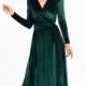 Emerald Green Velvet Dress, Long Sleeve Velvet Dress, Wrap Maxi Dress, Bridesmaid Wrap Gown, Velvet Bridesmaid Dress