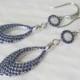 Blue Silver Long Earrings, Sapphire Blue Crystal Earrings, Cobalt Blue CZ Teardrop Earrings, Royal Blue Jewelry, Blue Leaf Dangle Earrings