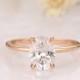 14K Solid Rose Gold Rings/ Solitaire 1.5CT Oval Simulated Diamond Wedding Ring/ Tiny Moissanite Engagement Ring/ 4 Prong Minimalist Rings