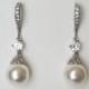 Pearl Bridal Earrings, Swarovski White Pearl Silver Earrings, Wedding Pearl Dangle Earrings, Pearl Bridal Jewelry, Pearl Chandelier Earrings