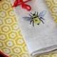 Set of Fun Garden Napkins; Embroidered with Honey Bee, natural color Linen, Fabric, Cloth, Rustic, Lunch or Dinner, Birthday, Hostess Gift