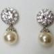 Pearl Wedding Earrings, Swarovski Ivory Pearl Silver Earrings, Bridal Pearl Cubic Zirconia Earrings, Pearl Bridal Jewelry, Wedding Jewelry