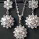 Cubic Zirconia Bridal Jewelry Set, Crystal Flower Earrings Necklace Set, Wedding Jewelry Set, Bridal Crystal Jewelry, Sparkly CZ Jewelry Set