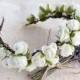 Ivory Bridal Crown, Boho Rose Halo, Flower Girl Wreath, Communion Crown, Woodland Headband, Boho Flower Girl Crown, Ivory Rose Wedding Crown