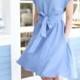 Women dress with wide skirt and waist ribbon. Loose dress with side pockets and separately belt. Romantic Dress, Linen Clothing, Fit - Flair