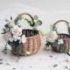 Flower girl basket, Rustic flower girl Basket, flower girl basket with WHITE flowers
