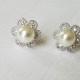 Pearl Bridal Earring Studs, Swarovski Ivory Pearl Silver Earrings, Wedding Pearl Earrings, Dainty Pearl Flower Earrings Pearl Bridal Jewelry