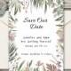 Wedding Save the Date Card, Tropical Floral Watercolor, Editable Template, Instant Download