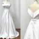 Off the Shoulder Ivory Satin Long Wedding Dress with Train