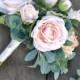 Champagne Blush Pink Rose Gold Eucalyptus Bridal Wedding Bouquet 