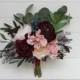Burgundy peach pink  bouquet - size 7"-8" Deep red bridesmaid flowers  Wedding flowers
