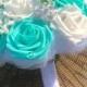 Turquoise Blue Bouquet, 10" Tiffany, Communion, Quinceanera, Wedding party, real touch roses, babys breath, Glam brooches, crystals
