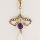 Antique Necklace - Antique Victorian 14k Rose Gold Amethyst & Seed Pearl Necklace