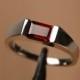 Garnet ring emerald cut January birthstone silver solitaire ring