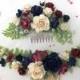 Floral hair comb, burgundy navy and ivory hair piece, flower hair comb, bridal hair comb, flower hair piece, wedding comb, rose haircomb