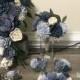 Slate Blue, Dusty Blue Bouquet, Dusty Blue, Ivory Boutonnière, Corsage, Cake flowers, Something Blue Wedding, Sola Wood Flowers