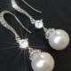 Pearl Bridal Earrings, Swarovski White Pearl Silver Earrings, Wedding Pearl Dangle Earrings, Pearl Bridal Jewelry, Pearl Chandelier Earrings