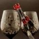 Gothic wedding goblets and cake serving set, Gothic wine glasses, Black and red wedding set